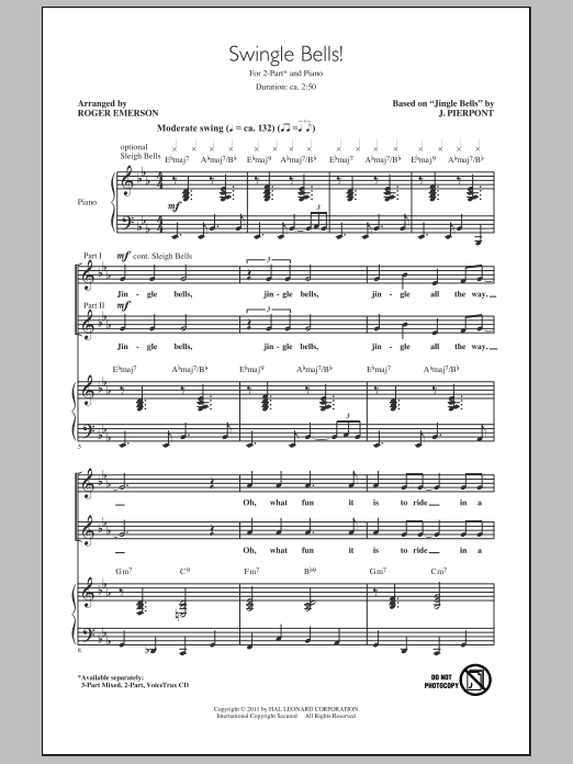 Roger Emerson Swingle Bells! sheet music notes and chords arranged for 2-Part Choir