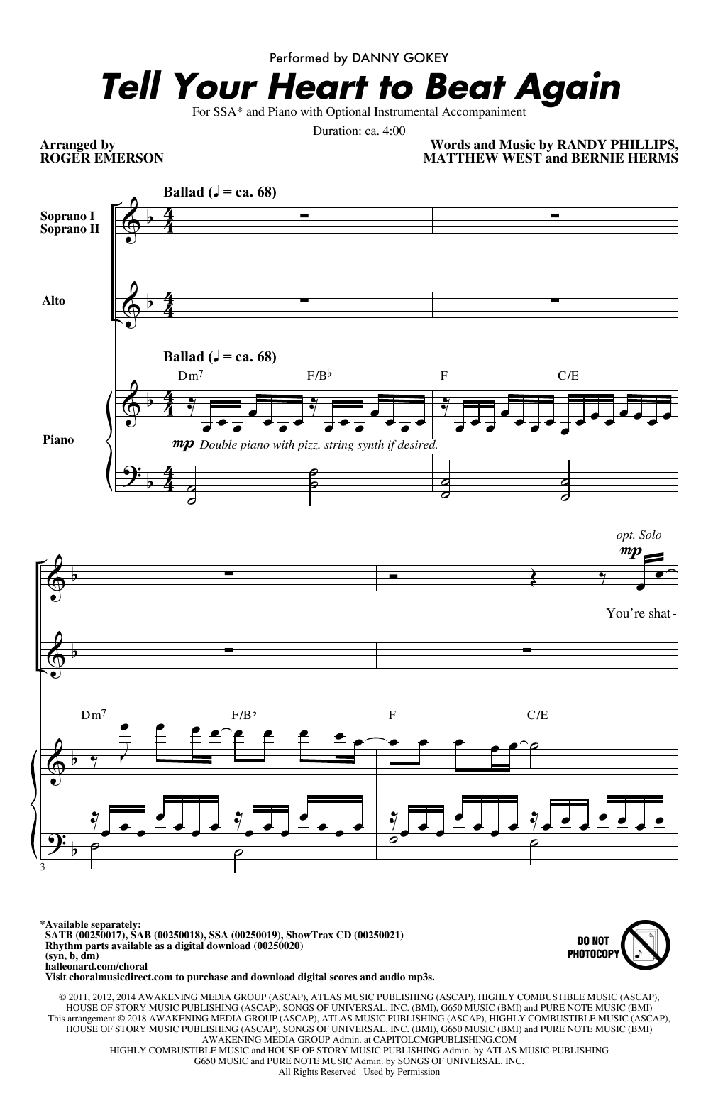 Roger Emerson Tell Your Heart To Beat Again sheet music notes and chords arranged for SAB Choir