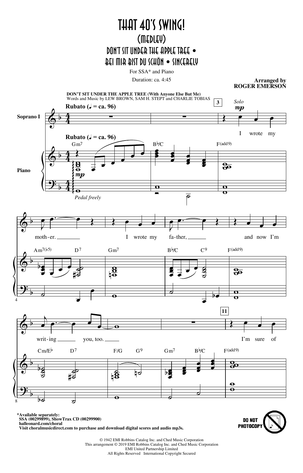 Roger Emerson That 40's Swing! (Medley) sheet music notes and chords arranged for SSA Choir