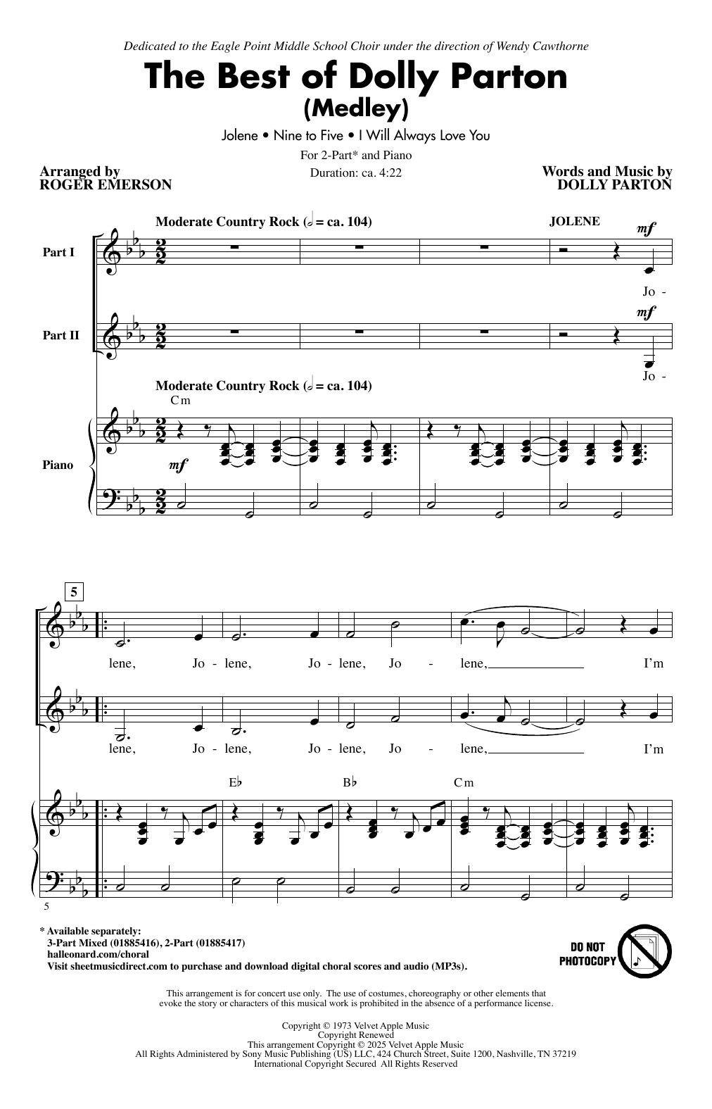 Roger Emerson The Best Of Dolly Parton (Medley) sheet music notes and chords arranged for 3-Part Mixed Choir