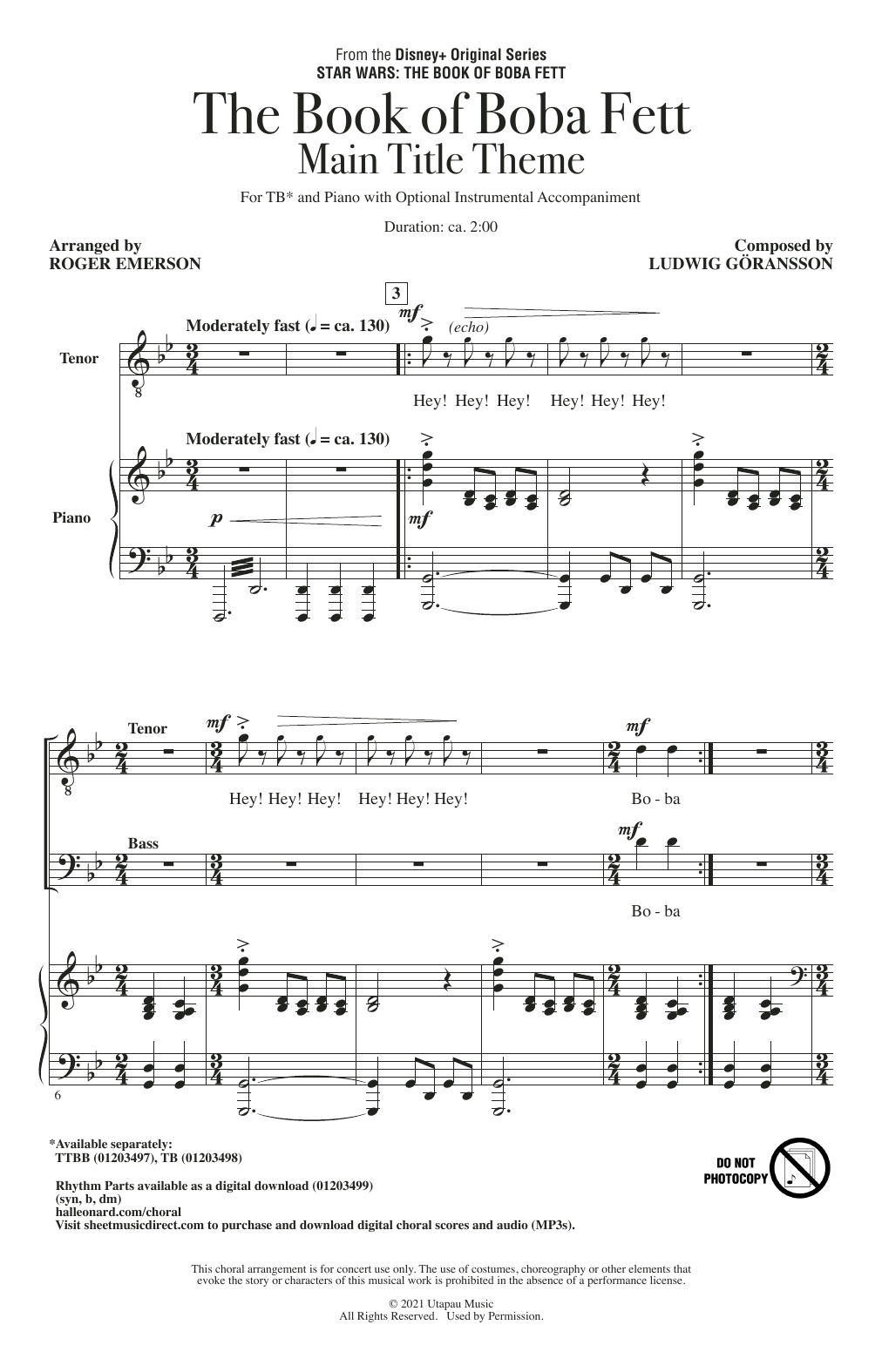 Roger Emerson The Book Of Boba Fett Main Title Theme (arr. Roger Emerson) sheet music notes and chords arranged for TB Choir