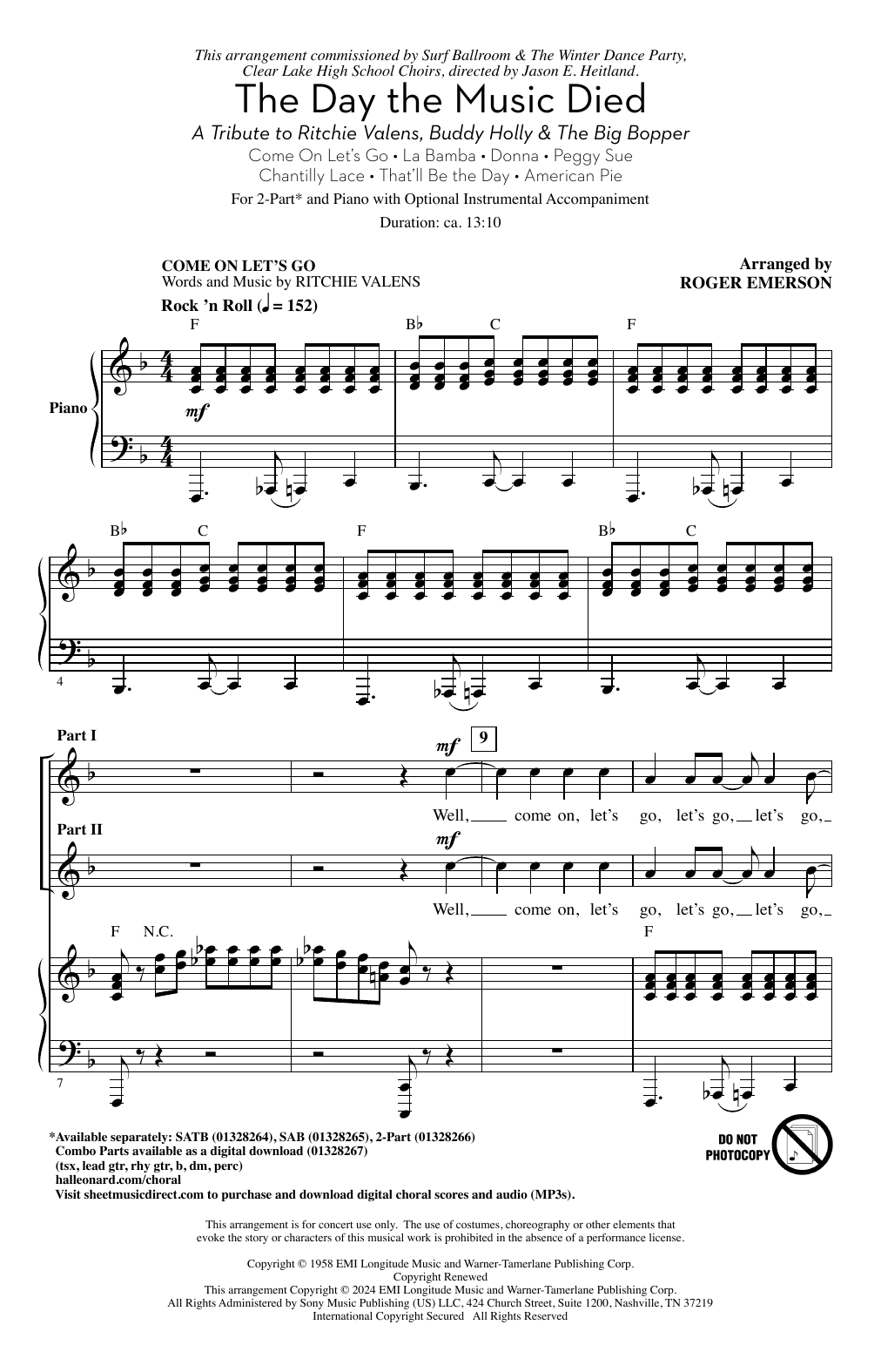 Roger Emerson The Day The Music Died sheet music notes and chords arranged for SATB Choir
