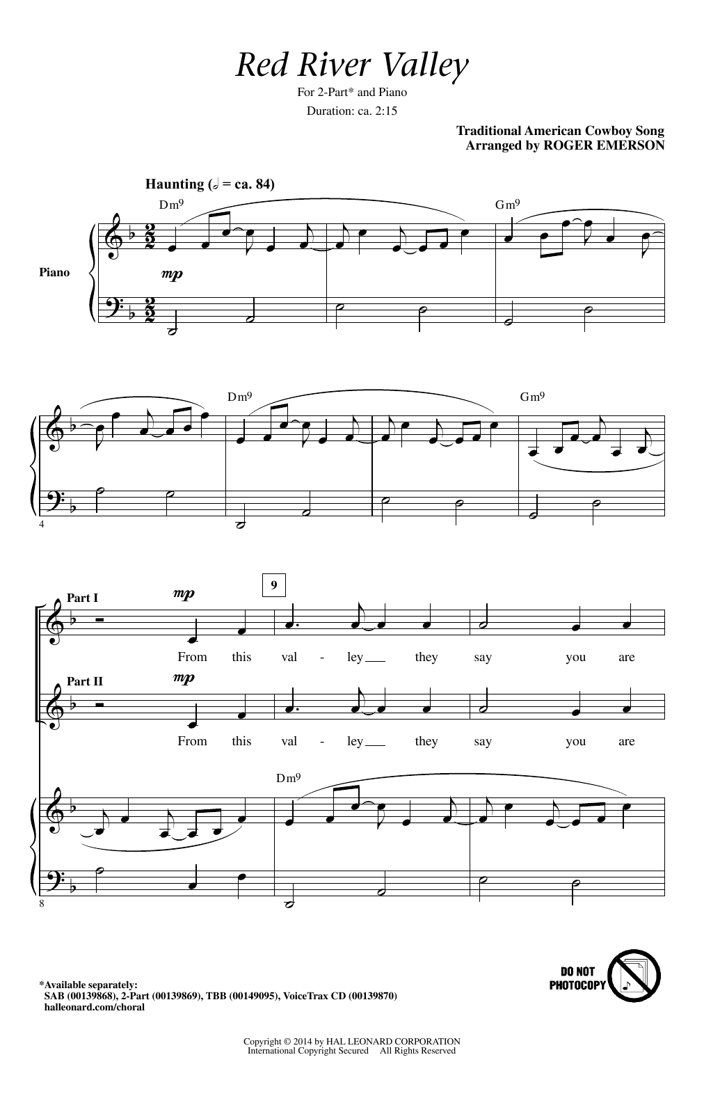 Roger Emerson The Red River Valley sheet music notes and chords arranged for TBB Choir