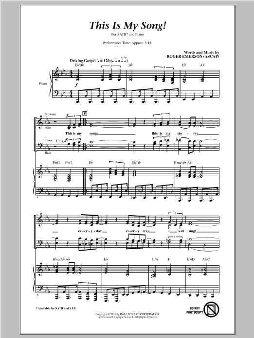 Roger Emerson This Is My Song! sheet music notes and chords arranged for SAB Choir