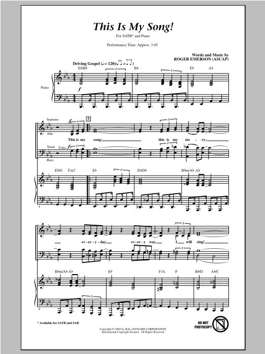 Roger Emerson This Is My Song! sheet music notes and chords arranged for SATB Choir