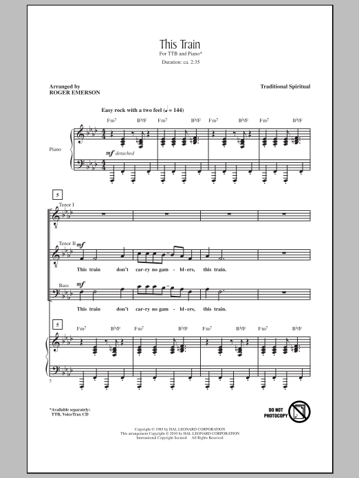 Roger Emerson This Train sheet music notes and chords arranged for TTBB Choir