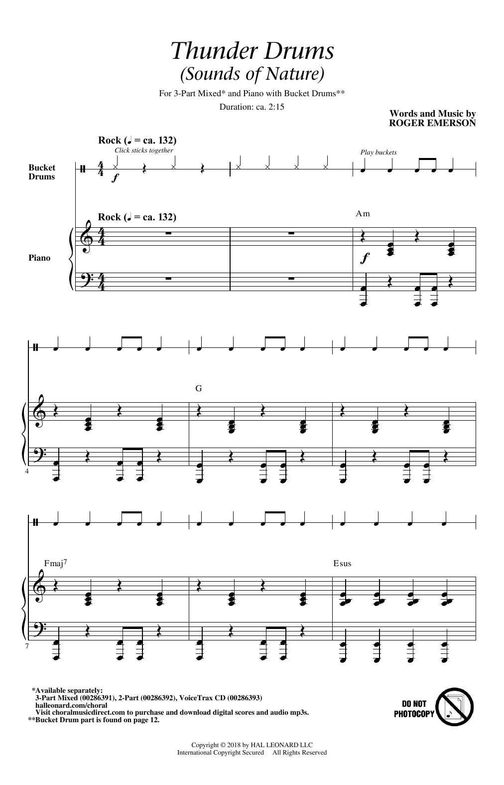 Roger Emerson Thunder Drums sheet music notes and chords arranged for 3-Part Mixed Choir