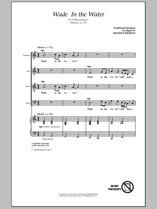 Roger Emerson Wade In The Water sheet music notes and chords arranged for SATB Choir