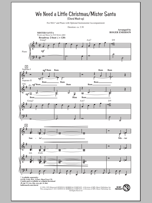 Roger Emerson We Need A Little Christmas / Mister Santa sheet music notes and chords arranged for 2-Part Choir