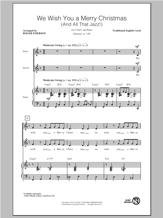 Roger Emerson We Wish You A Merry Christmas sheet music notes and chords arranged for 3-Part Mixed Choir