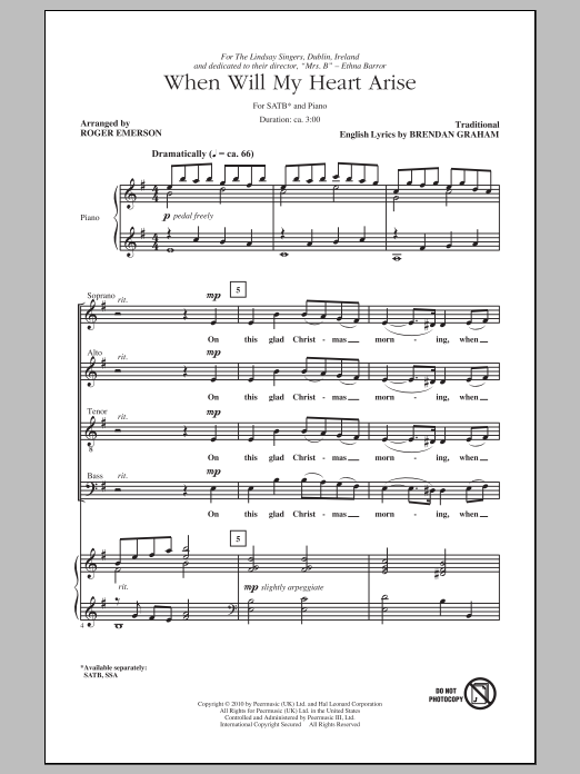 Roger Emerson When Will My Heart Arise sheet music notes and chords arranged for SATB Choir