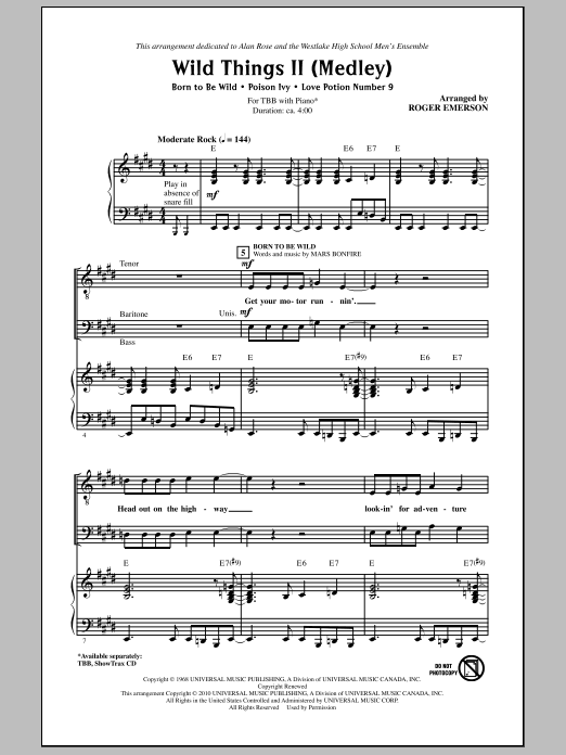 Roger Emerson Wild Things II (Medley) sheet music notes and chords arranged for TBB Choir