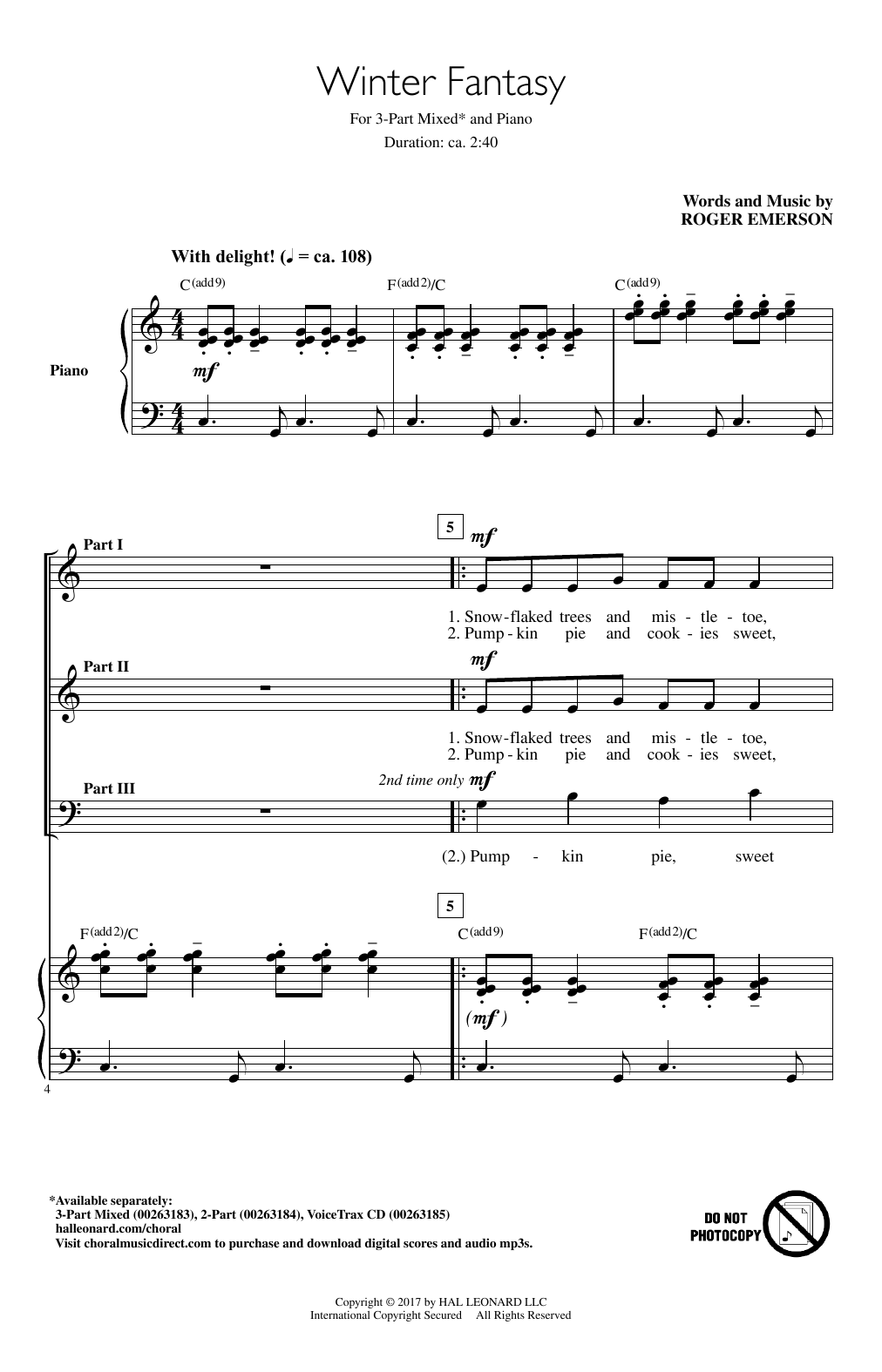 Roger Emerson Winter Fantasy sheet music notes and chords arranged for 3-Part Mixed Choir