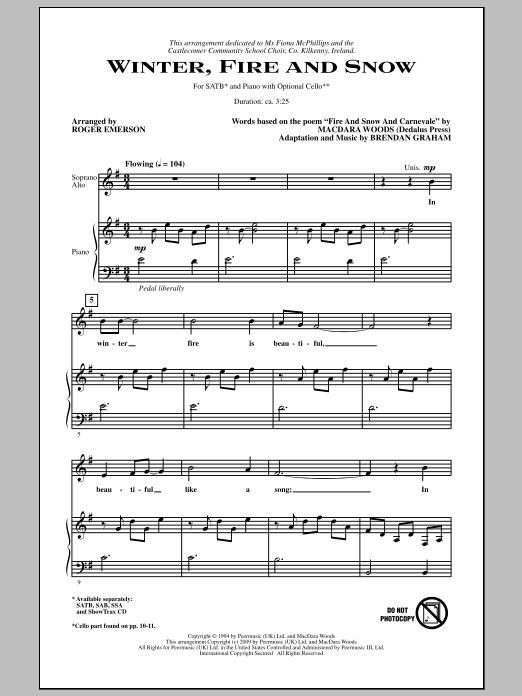 Roger Emerson Winter, Fire And Snow sheet music notes and chords arranged for SATB Choir