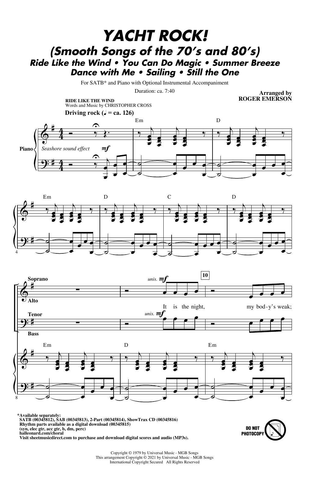 Roger Emerson Yacht Rock! (Smooth Songs of the '70s and '80s) sheet music notes and chords arranged for SATB Choir