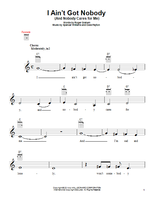 Roger Graham I Ain't Got Nobody (And Nobody Cares For Me) sheet music notes and chords arranged for Ukulele