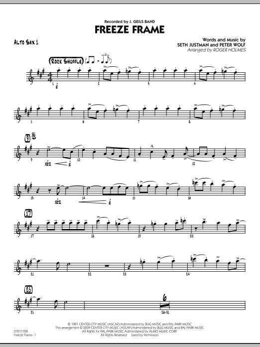 Roger Holmes Freeze Frame - Alto Sax 1 sheet music notes and chords arranged for Jazz Ensemble