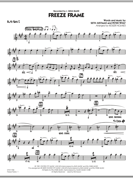 Roger Holmes Freeze Frame - Alto Sax 2 sheet music notes and chords arranged for Jazz Ensemble