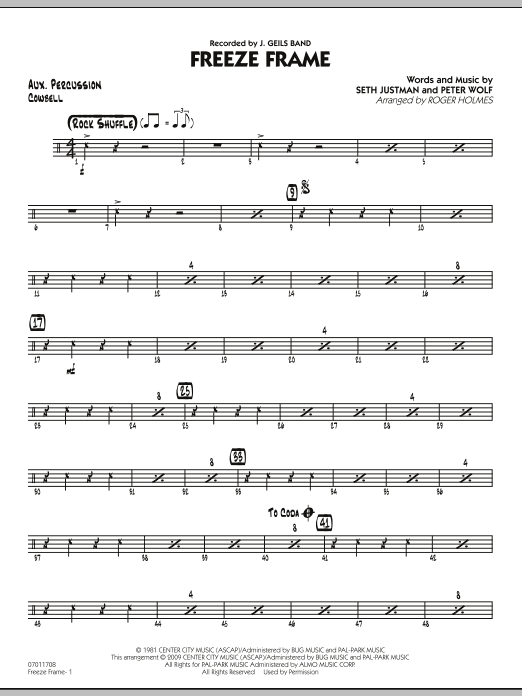 Roger Holmes Freeze Frame - Aux Percussion sheet music notes and chords arranged for Jazz Ensemble