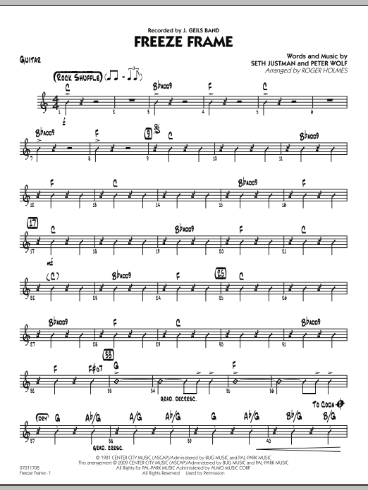Roger Holmes Freeze Frame - Guitar sheet music notes and chords arranged for Jazz Ensemble
