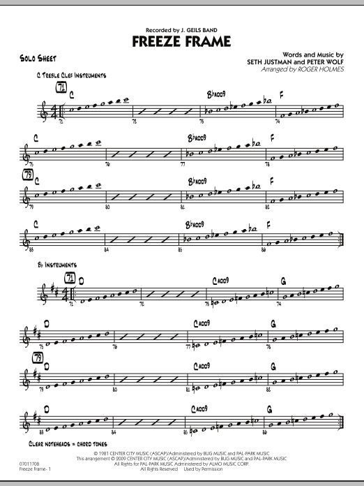 Roger Holmes Freeze Frame - Solo Sheet sheet music notes and chords arranged for Jazz Ensemble