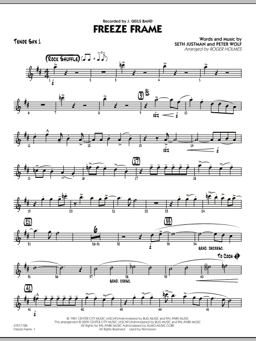 Roger Holmes Freeze Frame - Tenor Sax 1 sheet music notes and chords arranged for Jazz Ensemble