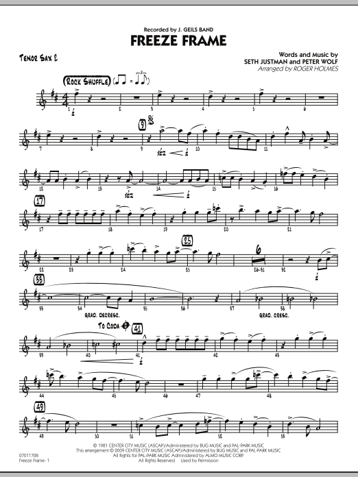 Roger Holmes Freeze Frame - Tenor Sax 2 sheet music notes and chords arranged for Jazz Ensemble
