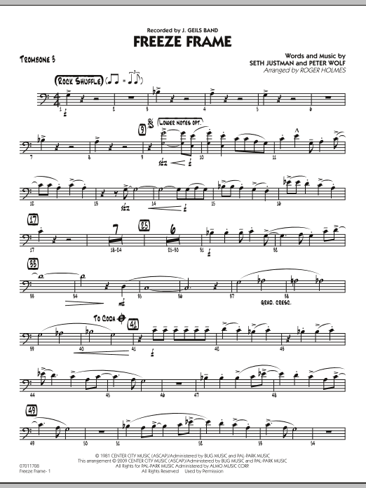 Roger Holmes Freeze Frame - Trombone 3 sheet music notes and chords arranged for Jazz Ensemble