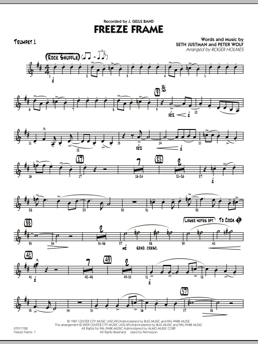 Roger Holmes Freeze Frame - Trumpet 1 sheet music notes and chords arranged for Jazz Ensemble