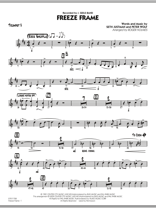 Roger Holmes Freeze Frame - Trumpet 3 sheet music notes and chords arranged for Jazz Ensemble
