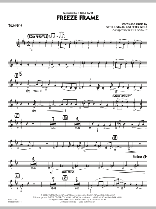 Roger Holmes Freeze Frame - Trumpet 4 sheet music notes and chords arranged for Jazz Ensemble