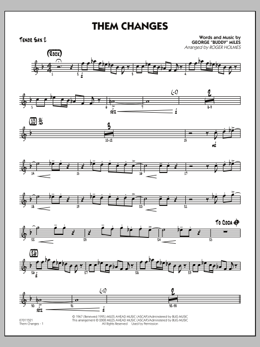 Roger Holmes Them Changes - Tenor Sax 2 sheet music notes and chords arranged for Jazz Ensemble
