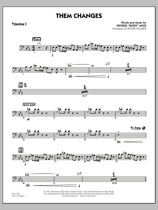 Roger Holmes Them Changes - Trombone 2 sheet music notes and chords arranged for Jazz Ensemble
