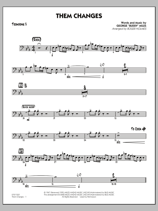 Roger Holmes Them Changes - Trombone 3 sheet music notes and chords arranged for Jazz Ensemble