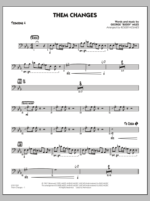 Roger Holmes Them Changes - Trombone 4 sheet music notes and chords arranged for Jazz Ensemble