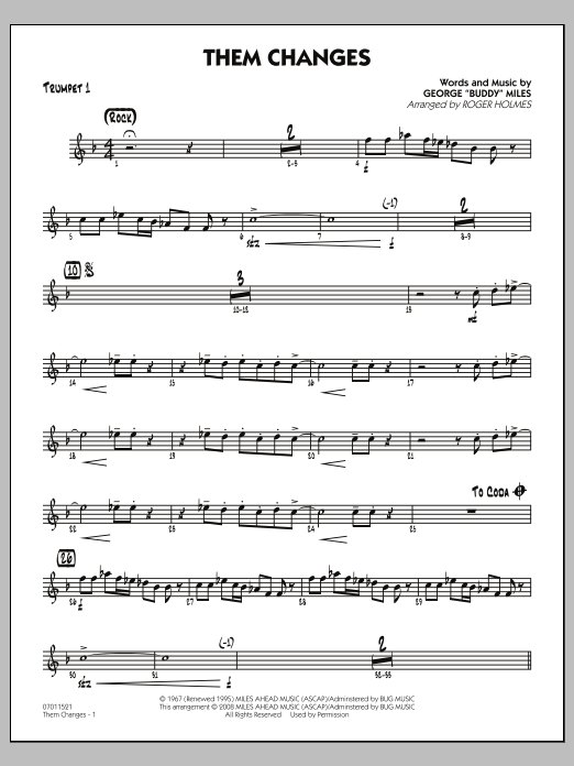 Roger Holmes Them Changes - Trumpet 1 sheet music notes and chords arranged for Jazz Ensemble