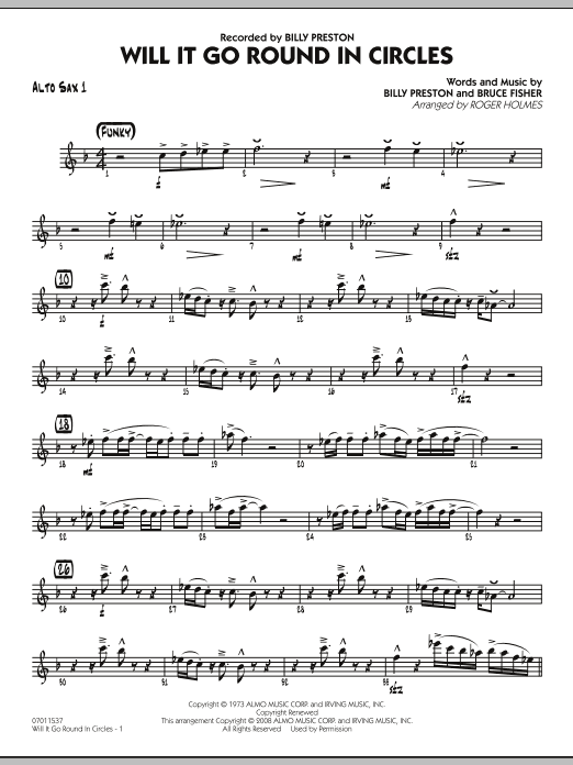 Roger Holmes Will It Go Round in Circles? - Alto Sax 1 sheet music notes and chords arranged for Jazz Ensemble