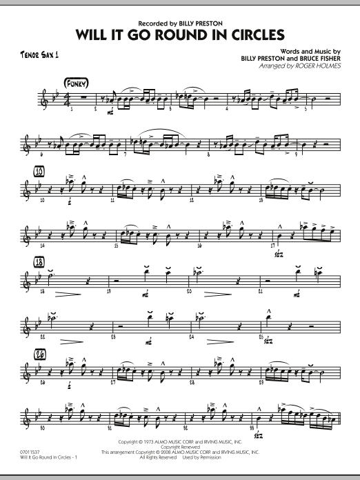 Roger Holmes Will It Go Round in Circles? - Tenor Sax 1 sheet music notes and chords arranged for Jazz Ensemble