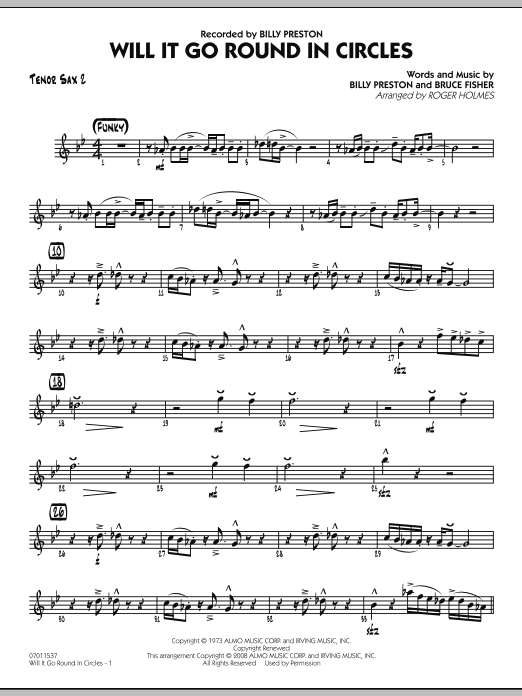 Roger Holmes Will It Go Round in Circles? - Tenor Sax 2 sheet music notes and chords arranged for Jazz Ensemble