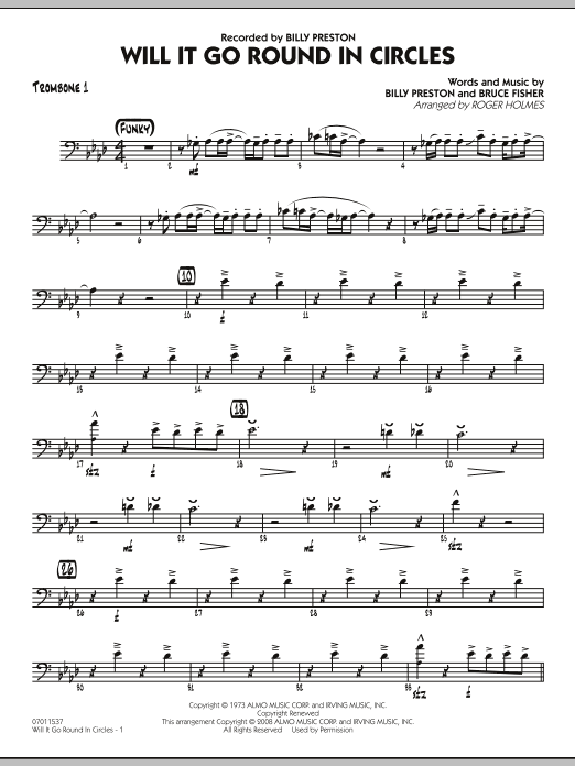 Roger Holmes Will It Go Round in Circles? - Trombone 1 sheet music notes and chords arranged for Jazz Ensemble
