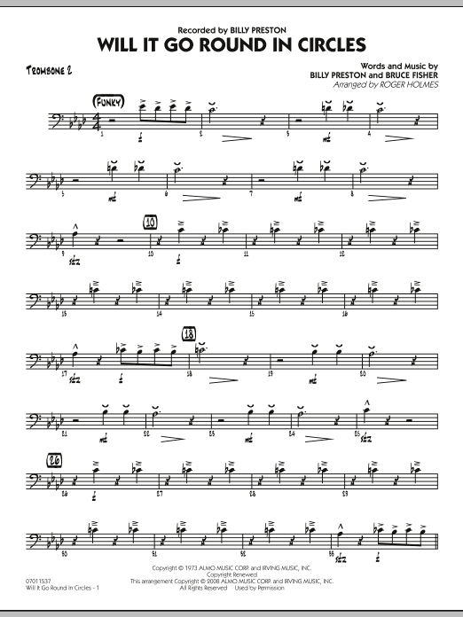 Roger Holmes Will It Go Round in Circles? - Trombone 2 sheet music notes and chords arranged for Jazz Ensemble