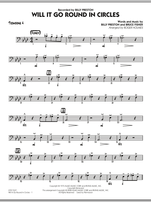 Roger Holmes Will It Go Round in Circles? - Trombone 4 sheet music notes and chords arranged for Jazz Ensemble