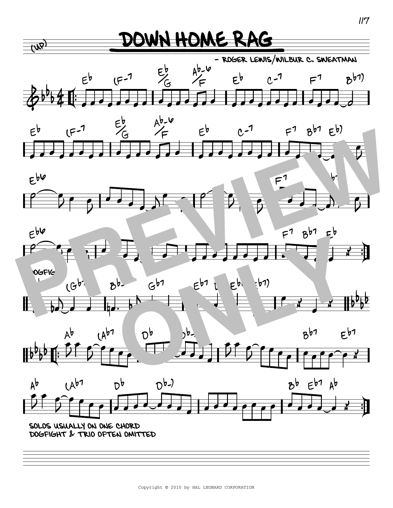 Roger Lewis Down Home Rag (arr. Robert Rawlins) sheet music notes and chords arranged for Real Book – Melody, Lyrics & Chords