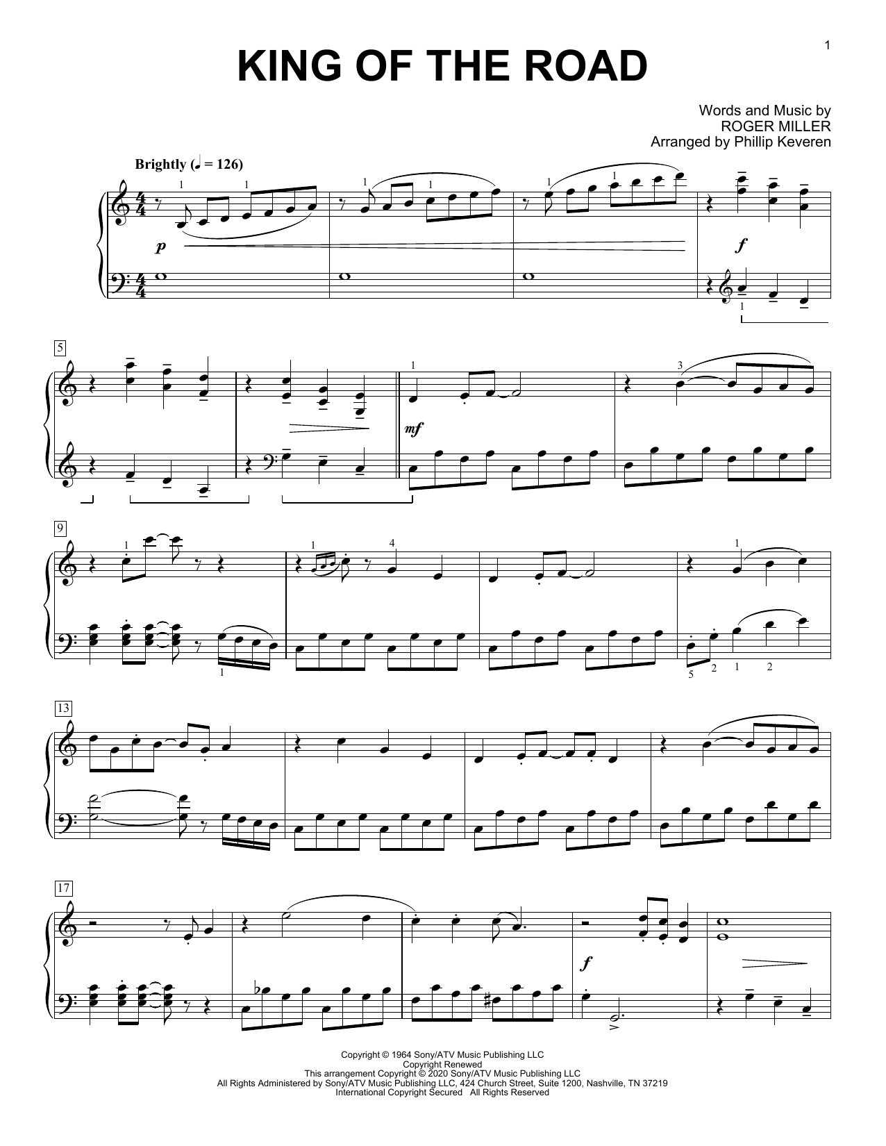 Roger Miller King Of The Road [Classical version] (arr. Phillip Keveren) sheet music notes and chords arranged for Piano Solo