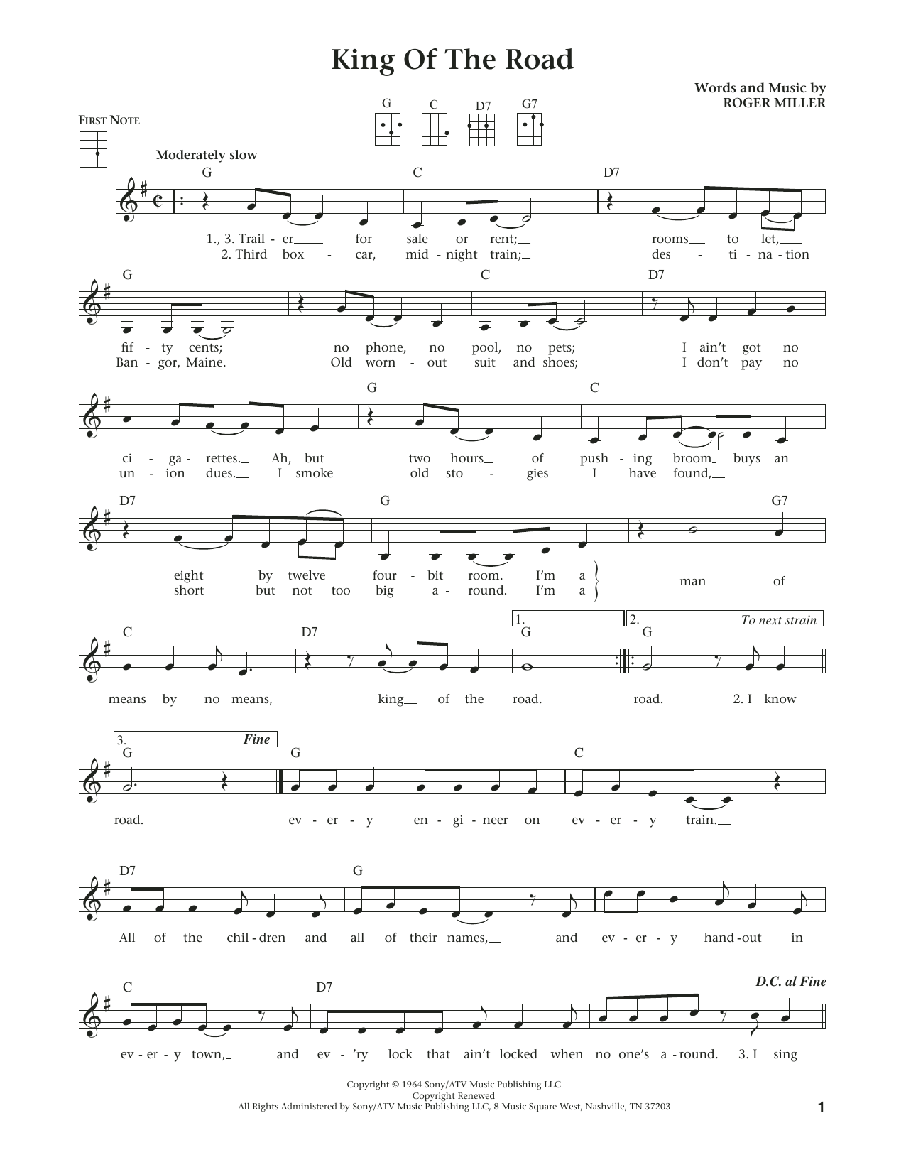 Roger Miller King Of The Road (from The Daily Ukulele) (arr. Liz and Jim Beloff) sheet music notes and chords arranged for Ukulele