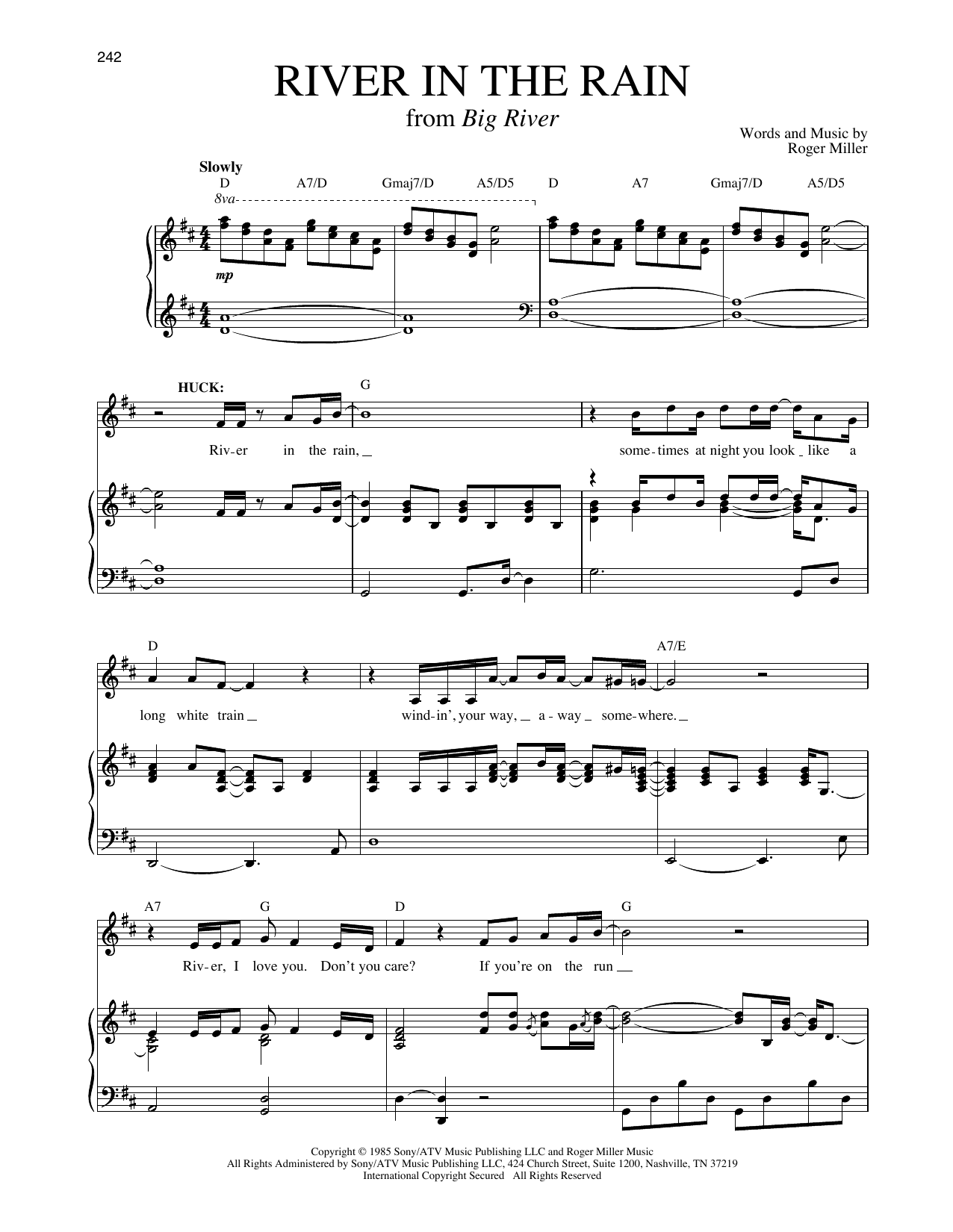 Roger Miller River In The Rain (from Big River) sheet music notes and chords arranged for Piano & Vocal
