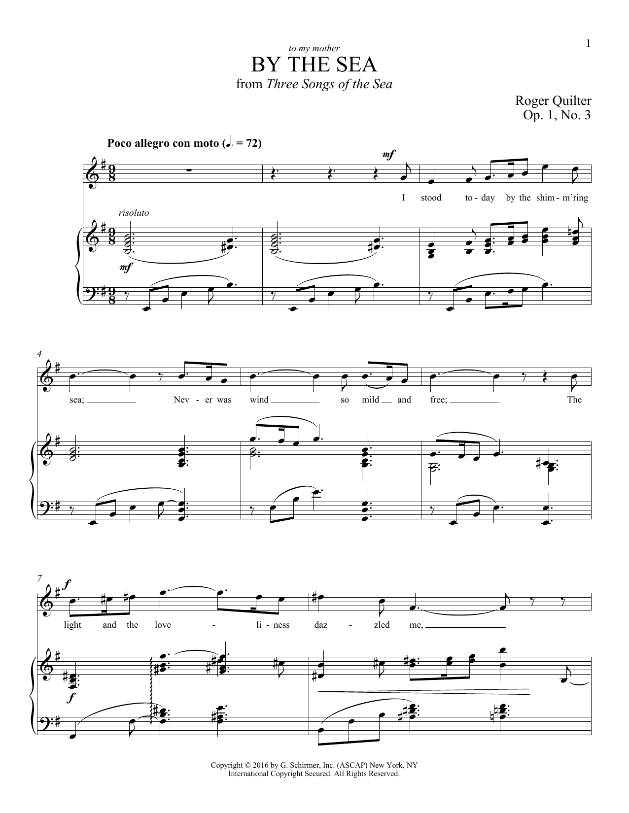 Roger Quilter By The Sea sheet music notes and chords arranged for Piano & Vocal