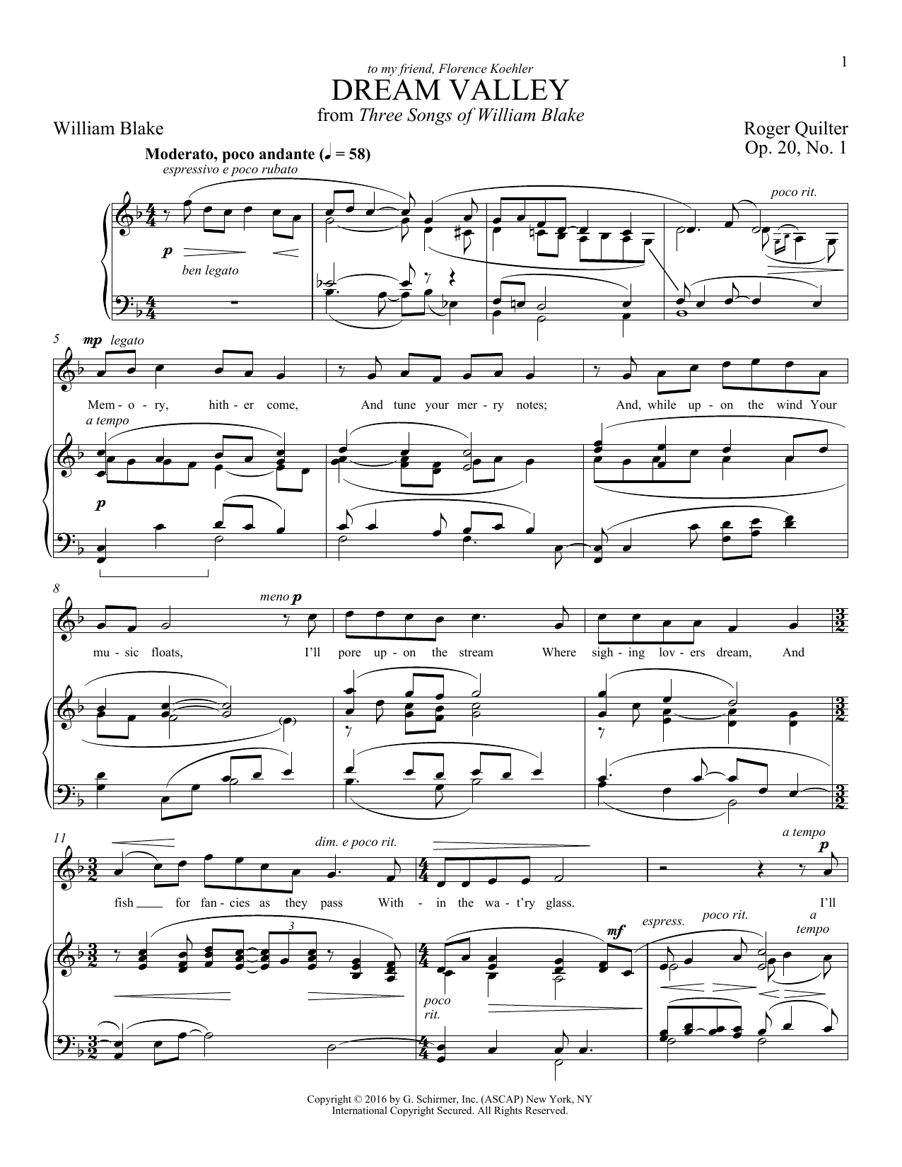 Roger Quilter Dream Valley sheet music notes and chords arranged for Piano & Vocal