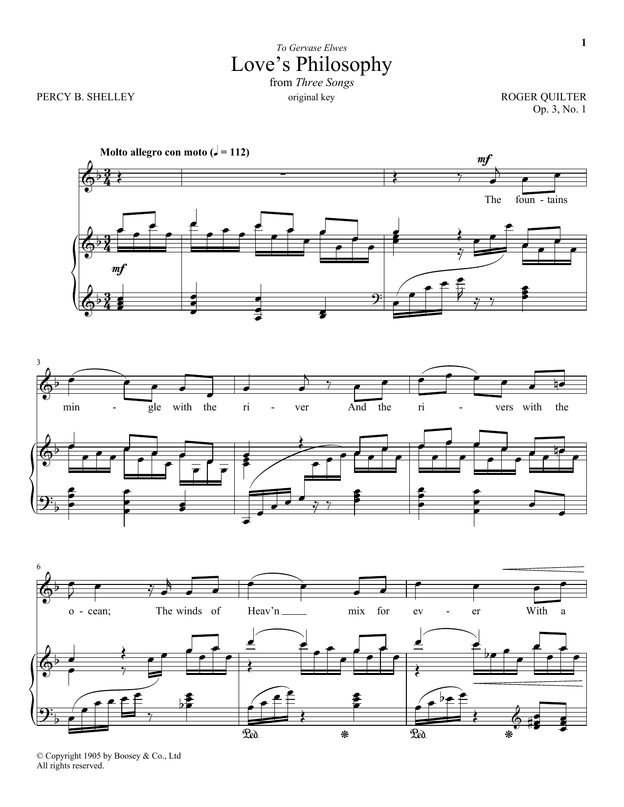 Roger Quilter Love's Philosophy, Op. 3, No. 1 sheet music notes and chords arranged for Piano & Vocal