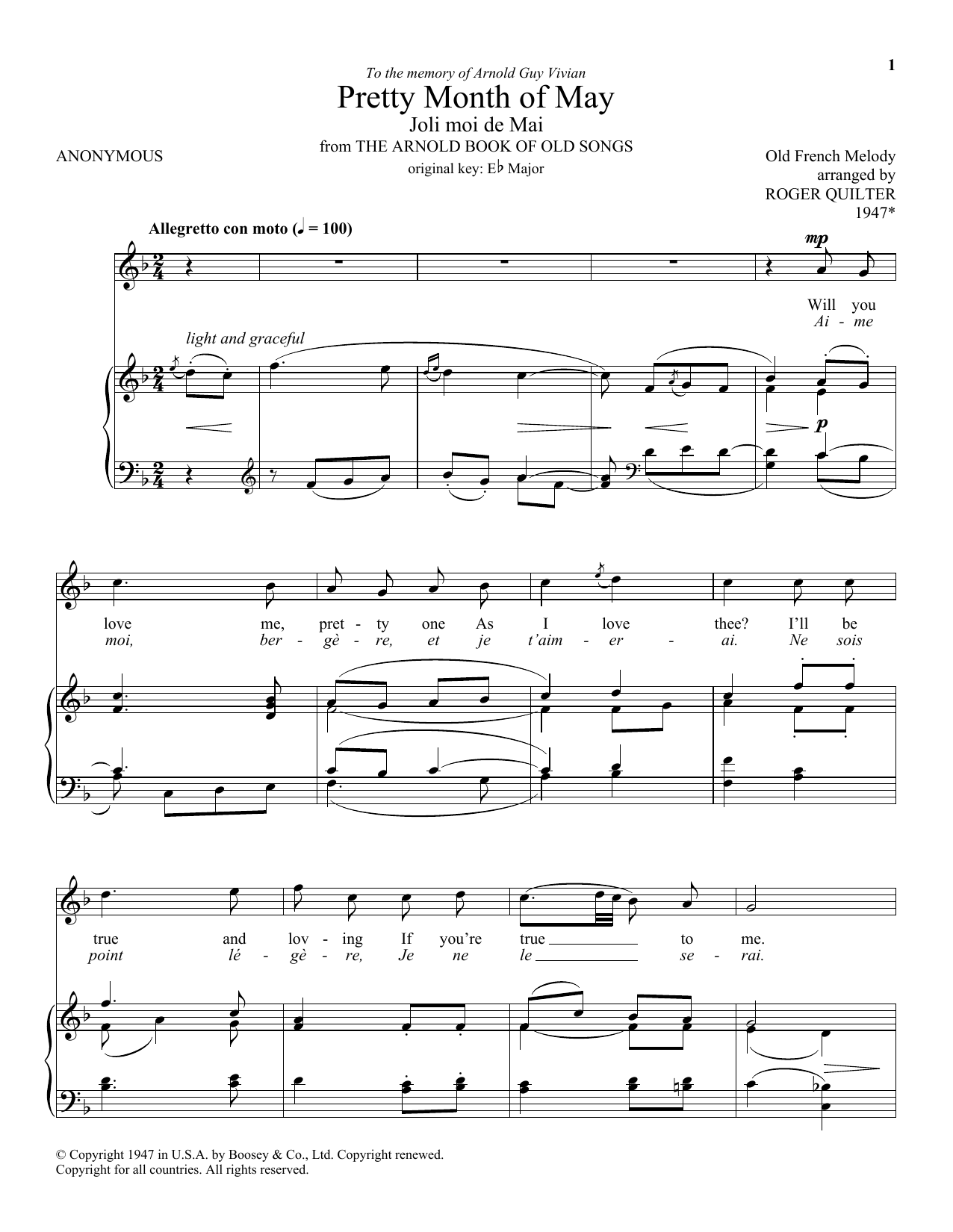 Roger Quilter Pretty Month Of May (Joli Moi De Mai) sheet music notes and chords arranged for Piano & Vocal